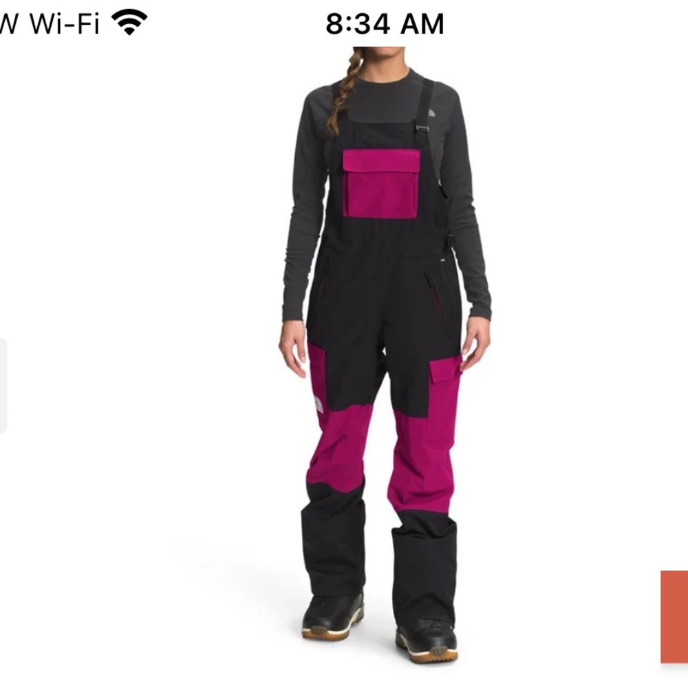 Northface Womens Snowpants, Bibs, Roxbury pink, large